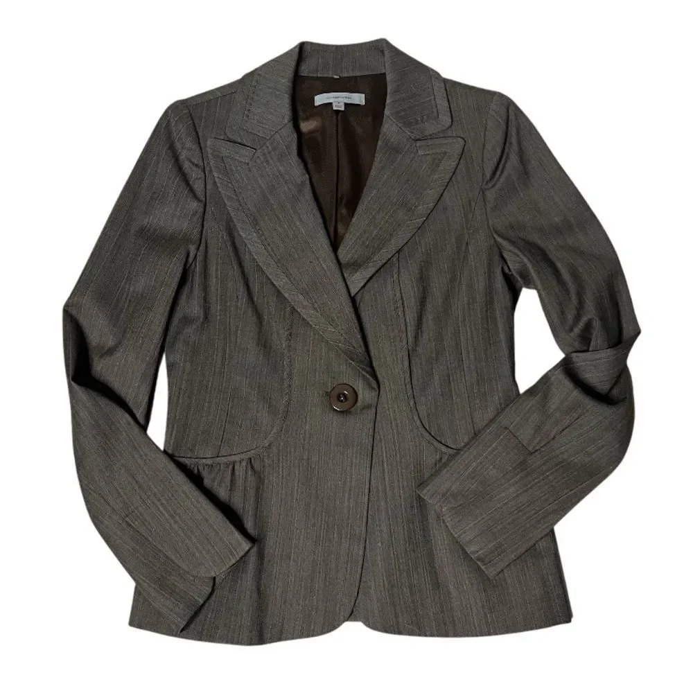 CLASSIQUES ENTIER Pin Striped Blazer Jacket Brown One Button Peplum Lined Size 6